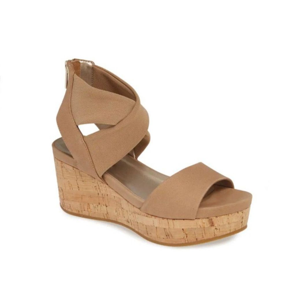 PELLE MODA Lilo Platform Wedge Sandal Latte Tan - Picture 1 of 9